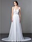 cheap Wedding Dresses-Sheath / Column V Neck Sweep / Brush Train Chiffon / Sheer Lace Made-To-Measure Wedding Dresses with Beading / Appliques / Split by LAN TING BRIDE® / See-Through