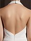 זול שמלות כלה-מעטפת \ עמוד קולר א-סימטרי שיפון שמלות חתונה עם תד נשפך / סיכת פרח קריסטל / בד נשפך בצד על ידי LAN TING BRIDE® / פתוח בגב