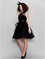 cheap Cocktail Dresses-Ball Gown Little Black Dress Homecoming Cocktail Party Prom Dress One Shoulder Sleeveless Knee Length Tulle with Lace Sequin