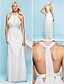 cheap Wedding Dresses-Sheath / Column Jewel Neck Floor Length Chiffon Made-To-Measure Wedding Dresses with by / See-Through