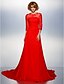 Χαμηλού Κόστους Φορέματα για Ειδικές Περιστάσεις-Γραμμή Α Illusion Seckline Ουρά μέτριου μήκους Σιφόν Επίσημο Βραδινό Φόρεμα με Χάντρες / Διακοσμητικά Επιράμματα / Κουμπί με TS Couture® / Ψευδαίσθηση