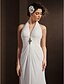 זול שמלות כלה-מעטפת \ עמוד קולר א-סימטרי שיפון שמלות חתונה עם תד נשפך / סיכת פרח קריסטל / בד נשפך בצד על ידי LAN TING BRIDE® / פתוח בגב