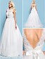 Χαμηλού Κόστους Νυφικά Φορέματα-Αίθουσα Φορεματα για γαμο Βραδινή τουαλέτα Λαιμός σέσουλα Κανονικοί ιμάντες Ουρά μέτριου μήκους Τούλι Νυφικά φορέματα Με Ζώνη / Κορδέλα Χάντρες 2024