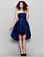זול שמלות קוקטייל-גזרת A אלגנטית גבוה נמוך מסיבת קוקטייל נשף רקודים שמלה סטרפלס ללא שרוולים א-סימטרי תחרה עם תחרה 2021