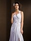 levne Svatební šaty-A-Linie Lodičkový Velmi dlouhá vlečka Šifón Svatební šaty vyrobené na míru s Mašle / Korálky / Aplikace podle LAN TING BRIDE® / Retro