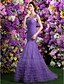 cheap Prom Dresses-Fit &amp; Flare Prom Formal Evening Dress Scoop Neck Sweep / Brush Train Tulle with Ruched Beading Tassel 2021