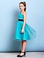 זול שמלות שושבינה צעירה-גזרת A כתפיה אחת באורך  הברך טול שמלה לשושבינות הצעירות  עם סרט על ידי LAN TING BRIDE®