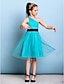 זול שמלות שושבינה צעירה-גזרת A כתפיה אחת באורך  הברך טול שמלה לשושבינות הצעירות  עם סרט על ידי LAN TING BRIDE®