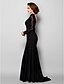 cheap Mother of the Bride Dresses-Sheath / Column Mother of the Bride Dress Beautiful Back Jewel Neck Sweep / Brush Train Lace Jersey Long Sleeve with Lace Ruched Beading 2022