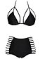 cheap Bikinis-Women&#039;s Solid Cutouts Halter Neck Black High Waist Bikini Swimwear - Solid Colored S M L Black / Wireless