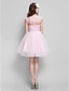 cheap Cocktail Dresses-Ball Gown Floral Cute Cocktail Party Prom Dress Illusion Neck Short Sleeve Short / Mini Tulle with Beading Appliques 2021