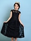 cheap Junior Bridesmaid Dresses-Princess / A-Line Jewel Neck Tea Length Lace Junior Bridesmaid Dress with Pleats / Natural