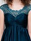 cheap Prom Dresses-A-Line Dress Cocktail Party Prom Short / Mini Short Sleeve Illusion Neck Satin Chiffon with Ruched Beading 2023