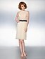 cheap Prom Dresses-Sheath / Column Dress Jewel Neck Sleeveless Knee Length Organza with Sash / Ribbon Beading Draping 2020