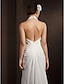 cheap Wedding Dresses-Sheath / Column Halter Neck Asymmetrical Chiffon Made-To-Measure Wedding Dresses with Draping / Crystal Floral Pin / Side-Draped by LAN TING BRIDE® / Open Back