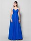 cheap Evening Dresses-A-Line Dress Formal Evening Floor Length Sleeveless V Neck Chiffon with Criss Cross Ruched Crystals 2023