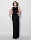 cheap Mother of the Bride Dresses-Sheath / Column Jewel Neck Floor Length Jersey Mother of the Bride Dress with Beading / Split Front by LAN TING BRIDE®