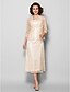 cheap Mother of the Bride Dresses-Sheath / Column Mother of the Bride Dress Wrap Included Square Neck Tea Length Lace 3/4 Length Sleeve with Crystal Brooch 2022