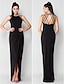 cheap Special Occasion Dresses-Sheath / Column Furcal Dress Holiday Cocktail Party Asymmetrical Sleeveless Jewel Neck Chiffon with Beading Split Front 2023