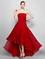 cheap Evening Dresses-A-Line Floral Dress Formal Evening Asymmetrical Sleeveless Strapless Chiffon with Flower 2024