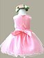 voordelige Manchetknopen-A-line knie lengte bloem meisje jurk - polyester tule mouwloze juweel hals met lint