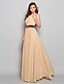 cheap Bridesmaid Dresses-A-Line Jewel Neck Floor Length Chiffon Bridesmaid Dress with Draping / Sash / Ribbon by LAN TING BRIDE®