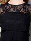 baratos Vestidos para as Mães dos Noivos-Sheath / Column Jewel Neck Knee Length Chiffon / Lace Bridesmaid Dress with Lace by LAN TING BRIDE®