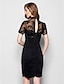 זול שמלות לאם הכלה-מעטפת \ עמוד צווארון גבוה באורך  הברך טול / ג&#039;רסי שרוולים קצרים בהשפעת וינטאג&#039; שמלה לאם הכלה  עם אסוף / חרוזים / אפליקציות 2020 / אשליה
