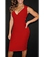 Χαμηλού Κόστους Φορέματα Εργασίας-Γυναικεία Εφαρμοστό Φόρεμα μέχρι το γόνατο Μαύρο Κόκκινο Αμάνικο Μονόχρωμο Βαθύ V Πάρτι Λεπτό Τ M L XL XXL 3XL / Μεγάλα Μεγέθη / Μεγάλα Μεγέθη