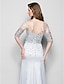 cheap Mother of the Bride Dresses-A-Line Jewel Neck Floor Length Organza Mother of the Bride Dress with Beading / Sequin by LAN TING BRIDE® / Illusion Sleeve