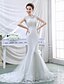 cheap Wedding Dresses-Trumpet / Mermaid Wedding Dress Court Train High Neck Crepe / Lace with