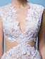 cheap Wedding Dresses-Sheath / Column V Neck Short / Mini Lace Made-To-Measure Wedding Dresses with Appliques by LAN TING BRIDE®