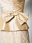 cheap Mother of the Bride Dresses-Sheath / Column Jewel Neck Knee Length Lace Taffeta Mother of the Bride Dress with Bow(s) Side Draping by LAN TING BRIDE®