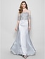 cheap Mother of the Bride Dresses-A-Line Jewel Neck Floor Length Organza Mother of the Bride Dress with Beading / Sequin by LAN TING BRIDE® / Illusion Sleeve