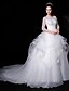 cheap Wedding Dresses-Wedding Dresses Ball Gown Jewel Neck Half Sleeve Court Train Lace Bridal Gowns With Beading Appliques 2023 Summer Wedding Party, Women&#039;s Clothing