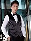cheap Vests-Black Solid Cotton Tailored Fit Suit Vest Double Breasted Six-buttons
