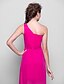 cheap Bridesmaid Dresses-Sheath / Column One Shoulder Floor Length Chiffon Bridesmaid Dress with Bow(s)