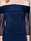 זול שמלות לאם הכלה-בתולת ים \ חצוצרה שמלה לאם הכלה  סירה מתחת לכתפיים שובל סוויפ \ בראש טול ג&#039;רסי שרוול 4\3 עם אסוף חרוזים 2020