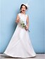 cheap Junior Bridesmaid Dresses-A-Line Jewel Neck Floor Length Satin / Tulle Junior Bridesmaid Dress with Sash / Ribbon / Bow(s)