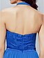 cheap Evening Dresses-A-Line Open Back Formal Evening Dress Halter Neck Sleeveless Floor Length Chiffon Lace with Lace Sash / Ribbon