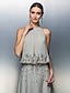 billige Fest kjoler-a-line elegant kjole gallakjole gulvlængde ærmeløs chiffon med juvelhals med rynkede perler / festlig aften