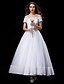 cheap Wedding Dresses-A-Line / Princess Off Shoulder Ankle Length Lace / Tulle Made-To-Measure Wedding Dresses with Bowknot / Appliques / Button by LAN TING BRIDE® / See-Through