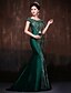 cheap Special Occasion Dresses-Mermaid / Trumpet Off Shoulder Sweep / Brush Train Lace Over Satin Vintage Inspired Formal Evening Dress with Crystals / Lace by