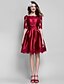 cheap Cocktail Dresses-Fit &amp; Flare Chic &amp; Modern Dress Holiday Knee Length Half Sleeve Bateau Neck Satin with Ruched Appliques 2022 / Illusion Sleeve / Cocktail Party / Prom