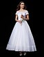 cheap Wedding Dresses-A-Line / Princess Off Shoulder Ankle Length Lace / Tulle Made-To-Measure Wedding Dresses with Bowknot / Appliques / Button by LAN TING BRIDE® / See-Through