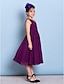 billige Juniorbrudepigekjoler-A-linje Etskuldret Te-længde Chiffon Junior brudepige kjole med Kryds &amp; Tværs / Sidedrapering