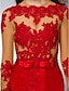 cheap Special Occasion Dresses-Mermaid / Trumpet Chinese Style Holiday Cocktail Party Formal Evening Dress Jewel Neck Long Sleeve Sweep / Brush Train Lace Stretch Satin with Bow(s) Appliques  / Illusion Sleeve