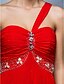 cheap Prom Dresses-A-Line One Shoulder Floor Length Tulle Prom / Formal Evening Dress with Beading / Crystals / Ruched by TS Couture®