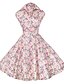 cheap Vintage Dresses-Women&#039;s Party Vintage A Line Dress - Floral Print Pleated Boat Neck All Seasons Cotton Blue Pink