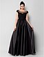 billige Aftenkjoler-Ball Gown Minimalist Dress Formal Evening Floor Length Short Sleeve Illusion Neck Stretch Satin with Beading Appliques 2024